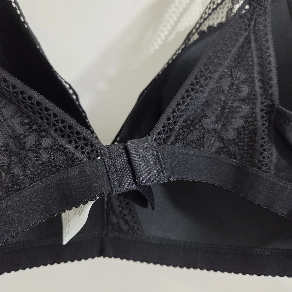NWT Knix Knixy Lace Deep V Bralette Bra Black Wire Free Size XXL